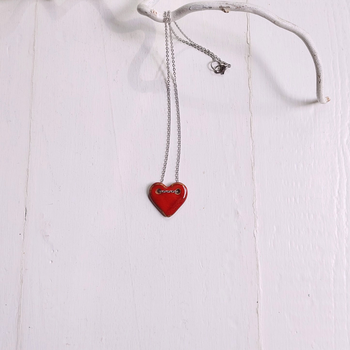 Collana Cuore in ceramica rossa con catena