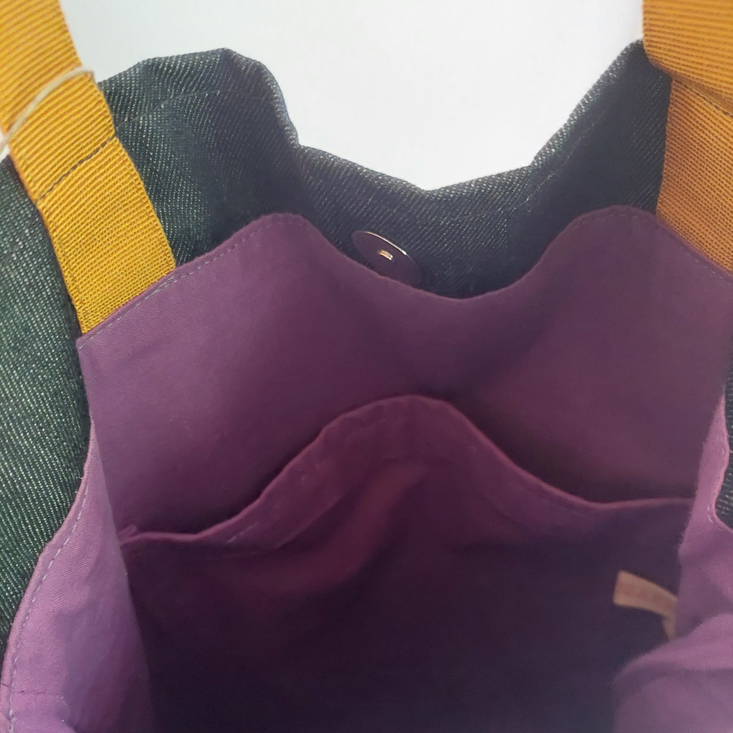 Borsa in cotone jeans foderata in cotone con tasca e chiusura a magnete