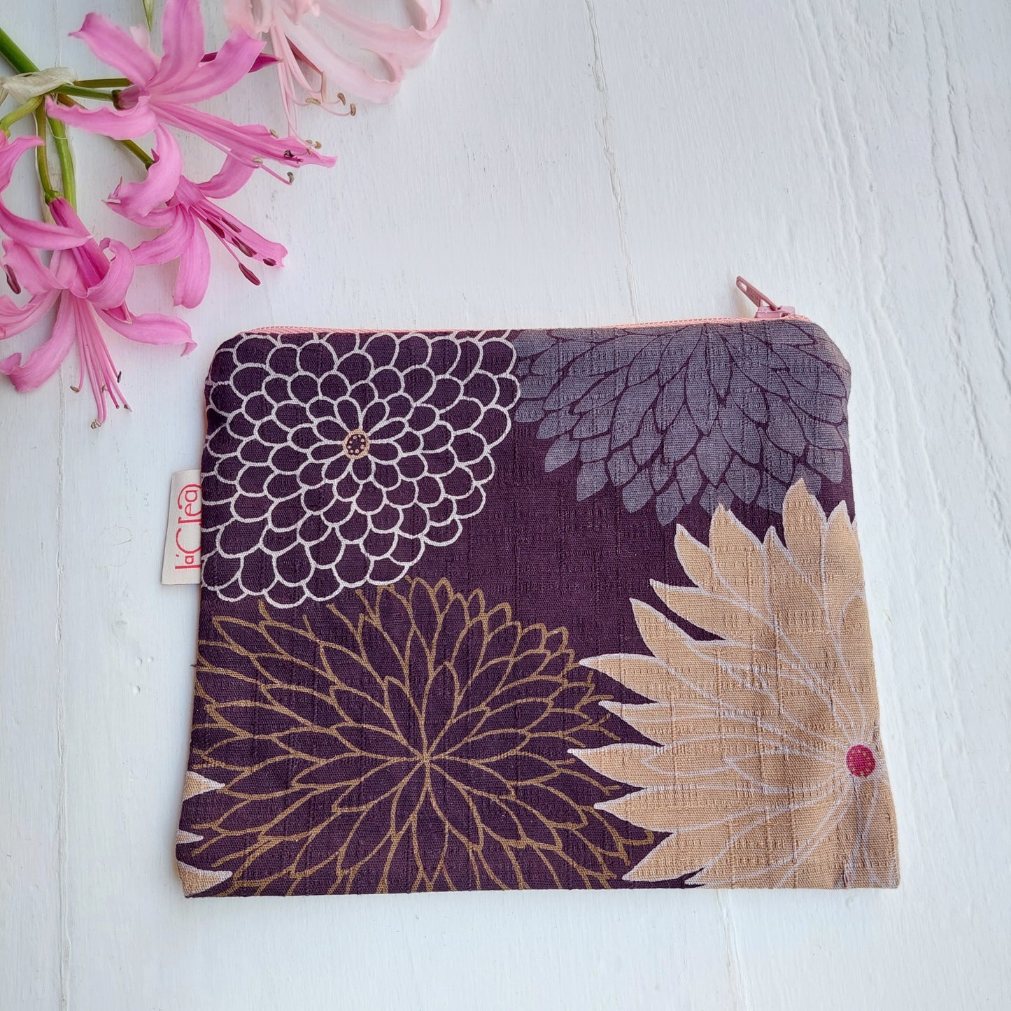 Pochette in fantasia di cotone marrone e rosa foderata
