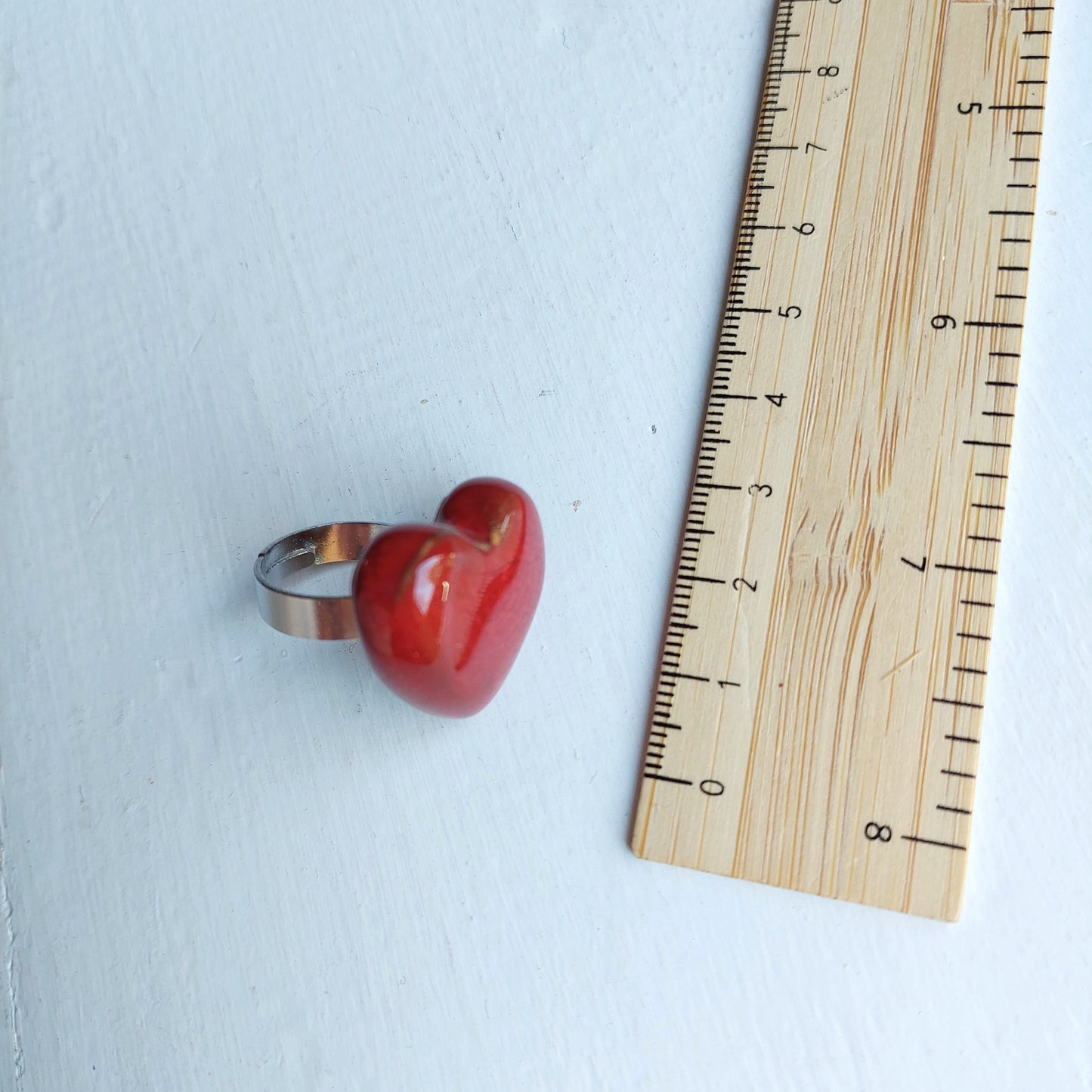 Anello Cuore in ceramica rossa