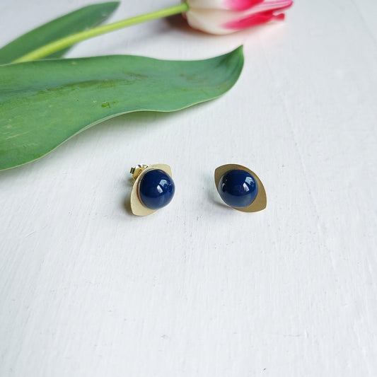 Orecchini Riflessi in ceramica blu con base color oro in 3 varianti colore