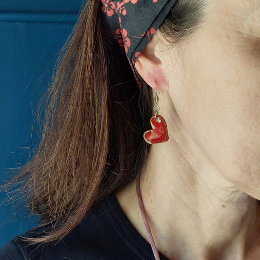 Orecchini in ceramica rossa "A metterci il cuore " spaiati