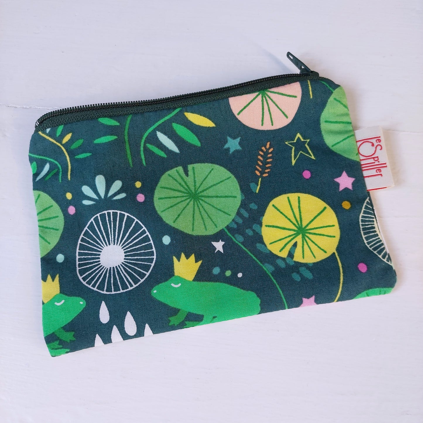 Pochette Le ranette in cotone su fondo verde scuro, foderata