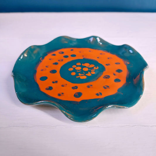 Piattino "Le Crestine" color verde, arancione.